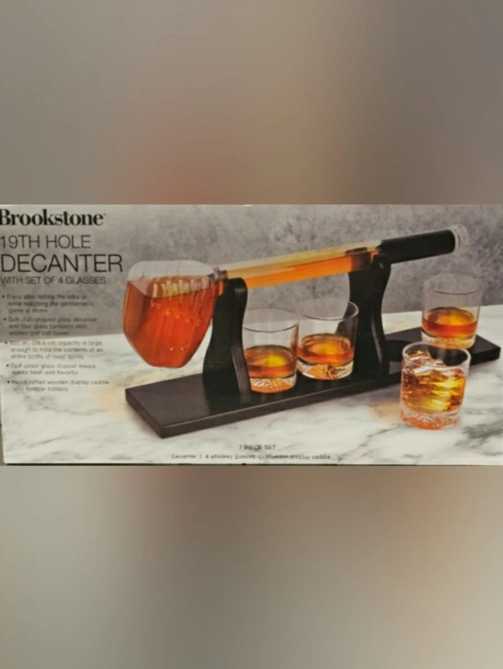 BROOKSTONE 19TH HOLE GOLF CLUB DECANTER (7) PCS SET: WISKEY GLASSES & CADDIE NEW
